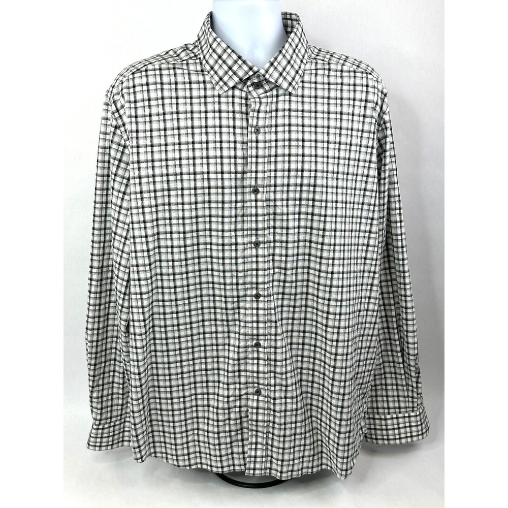 Robert Graham Shirt Mens 3XL Gray/White Check Modern Americana Tailored Fit Flip